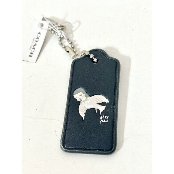 NWT COACH X Baseman Bird Girl Black Leather Hang Tag Bag Purse Charm Key Chain - Picture 5 of 5